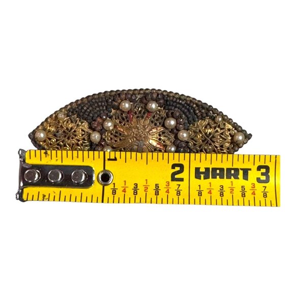 Antique France Gold Filigree & Beaded Brooch Faux Pearls Handmade Unique Design - Picture 4 of 9